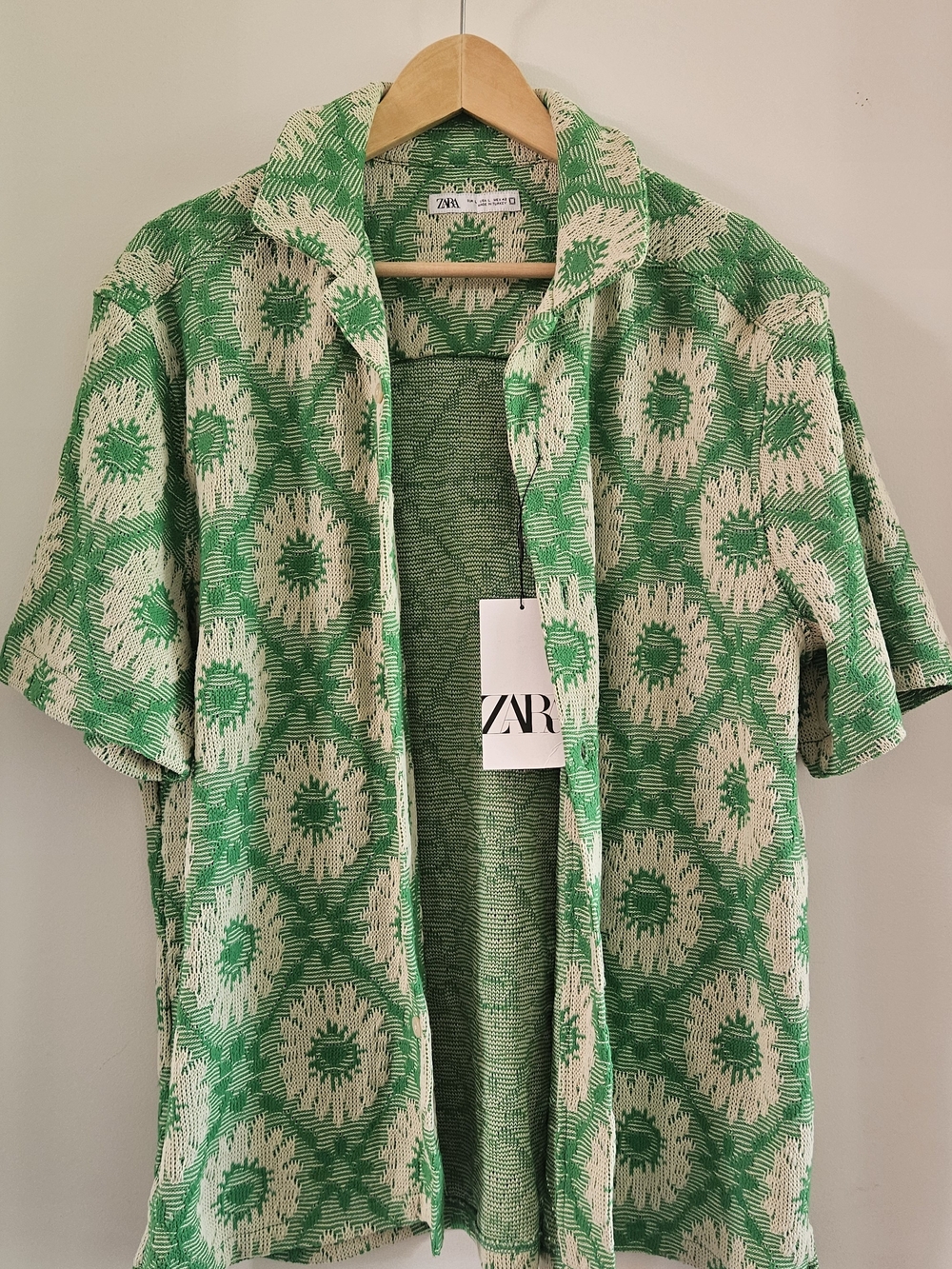 ZARA Green Patterned Short-Sleeve Shirt
